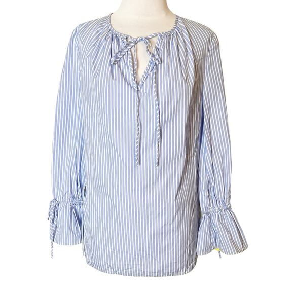 Diane Von Furstenberg stripe poplin top tie sleeves neck blue white sz 2 - Picture 7 of 8